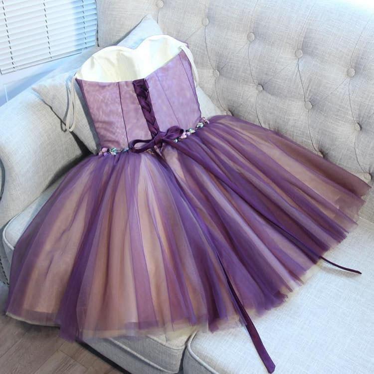 Vestido de fiesta corto de tul con escote corazón y corte en A, modelo PD391
