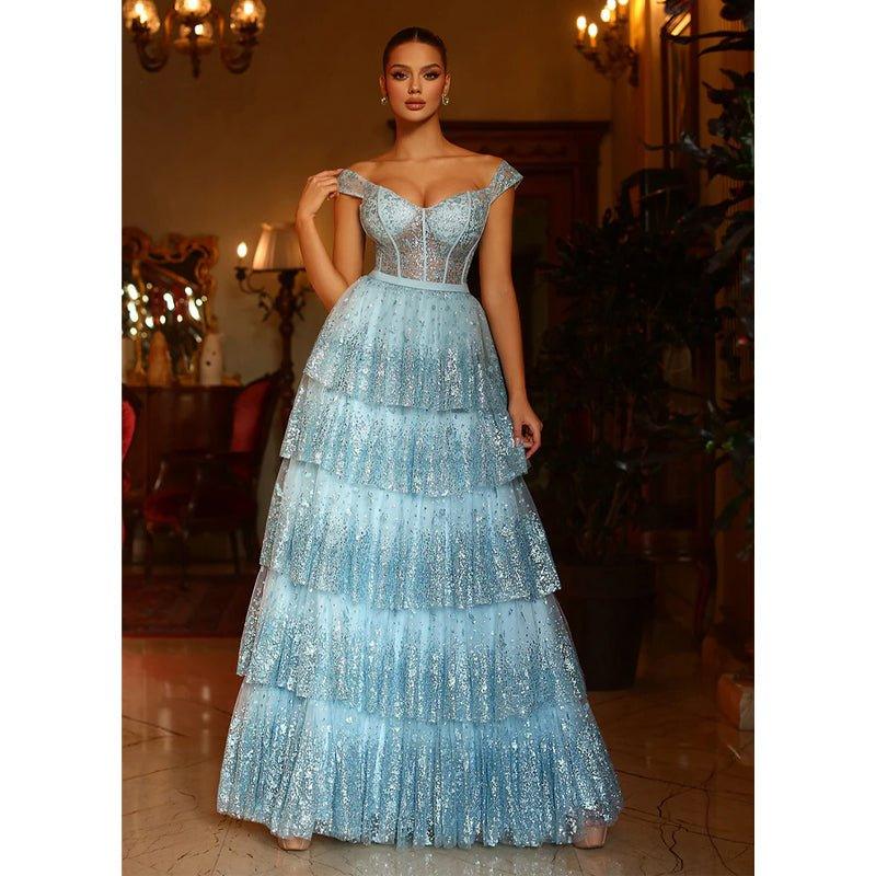 Vestidos largos de fiesta formales de tul con escote corazón y corte en A 