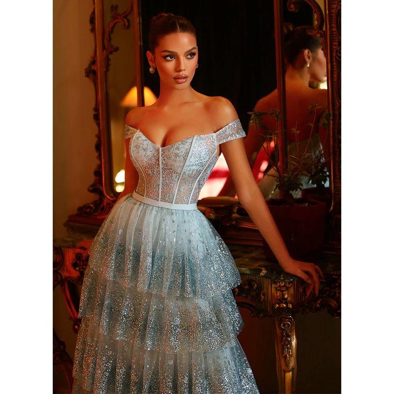 Vestidos largos de fiesta formales de tul con escote corazón y corte en A 
