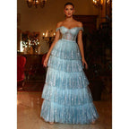 Vestidos largos de fiesta formales de tul con escote corazón y corte en A 