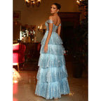 Vestidos largos de fiesta formales de tul con escote corazón y corte en A 