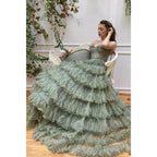 Vestido de noche formal de alta graduación con escote en forma de A, de tul, largo y escalonado 