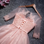 Vestidos de fiesta de tul corte A, escote redondo, color rosa, cortos/minivestidos de graduación PD048