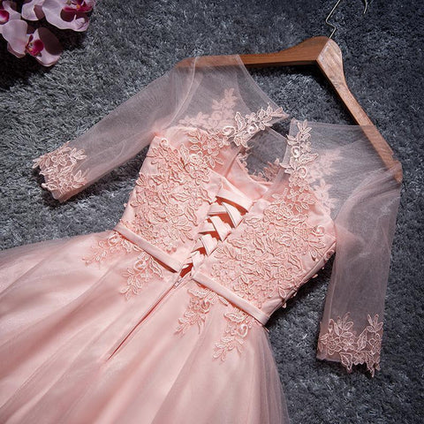 Robes de bal courtes/mini en tulle à coupe trapèze rose, style mini, référence PD048