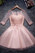 Vestidos de fiesta de tul corte A, escote redondo, color rosa, cortos/minivestidos de graduación PD048