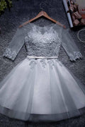Vestidos de fiesta de tul corte A, estilo minivestido, escote redondo, PD047