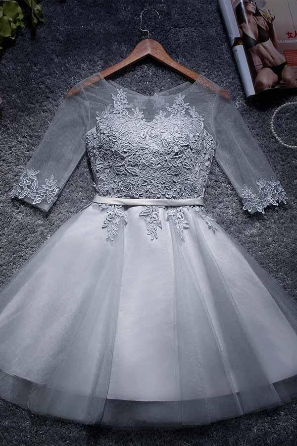 Vestidos de fiesta de tul corte A, estilo minivestido, escote redondo, PD047