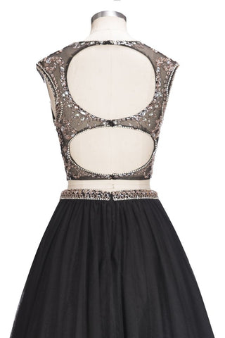 Robes de bal trapèze deux pièces longues sans manches, grandes tailles, à motifs de cristaux