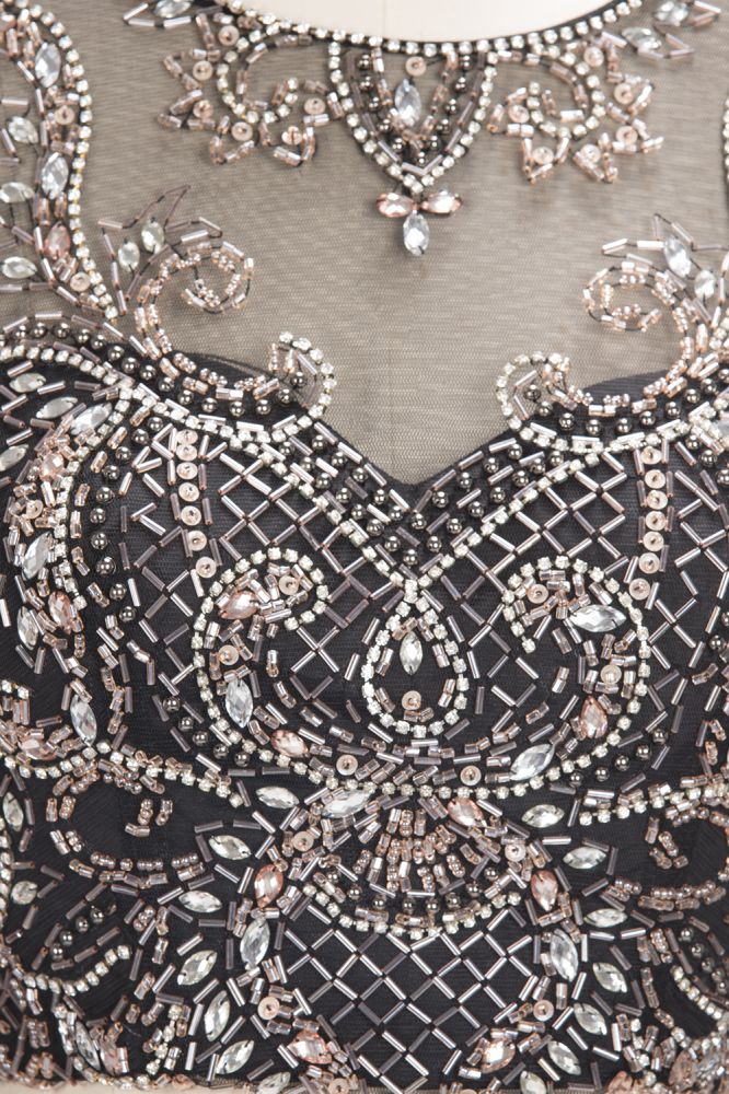 Robes de bal trapèze deux pièces longues sans manches, grandes tailles, à motifs de cristaux