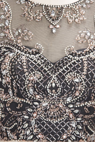 Robes de bal trapèze deux pièces longues sans manches, grandes tailles, à motifs de cristaux