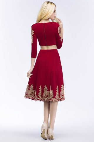 A-line Two-piece Plus Size Tea Length Long Sleeves Appliques Homecoming Dresses