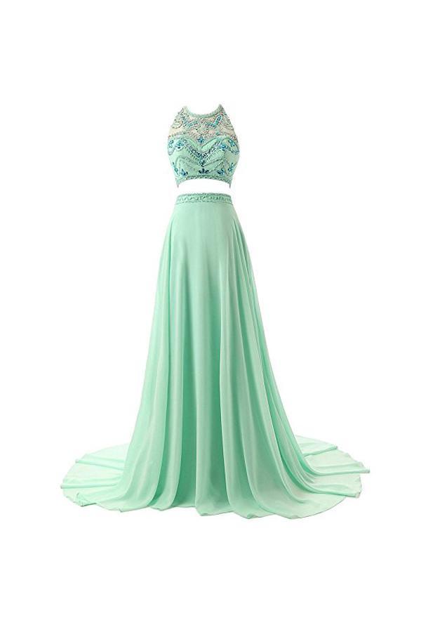 Vestidos de fiesta de dos piezas de gasa corte A, vestidos de noche PG261