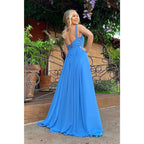 Vestido de dama de honor de gasa con escote en V y corte A para boda, vestido largo formal de graduación y noche 