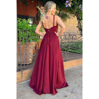 Vestido de dama de honor de gasa con escote en V y corte A para boda, vestido largo formal de graduación y noche 