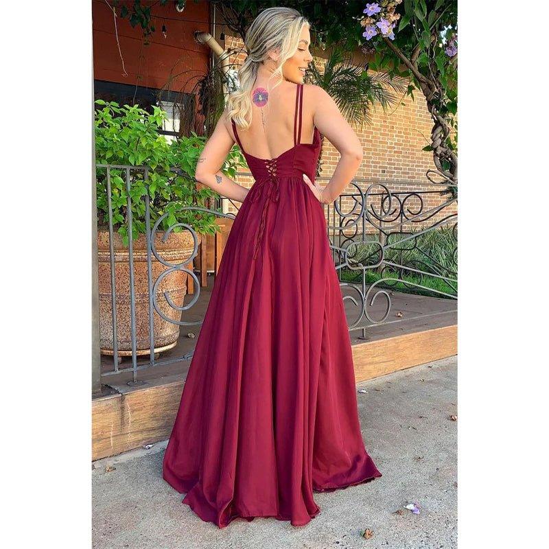 Vestido de dama de honor de gasa con escote en V y corte A para boda, vestido largo formal de graduación y noche 