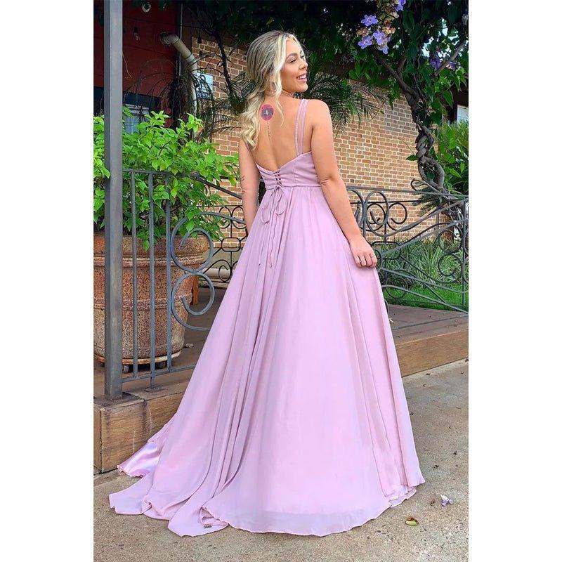 Vestido de dama de honor de gasa con escote en V y corte A para boda, vestido largo formal de graduación y noche 