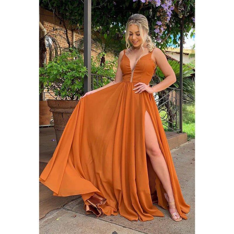Vestido de dama de honor de gasa con escote en V y corte A para boda, vestido largo formal de graduación y noche 