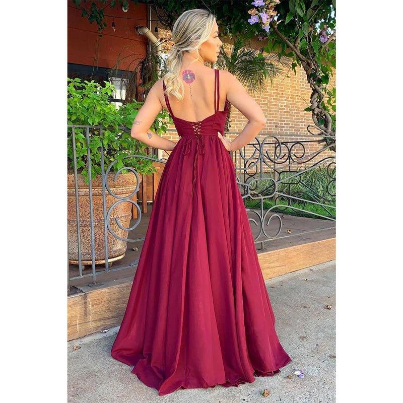 Vestido de dama de honor de gasa con escote en V y corte A para boda, vestido largo formal de graduación y noche 