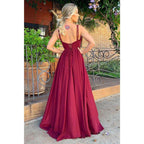 Vestido de dama de honor de gasa con escote en V y corte A para boda, vestido largo formal de graduación y noche 