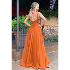 Vestido de dama de honor de gasa con escote en V y corte A para boda, vestido largo formal de graduación y noche 