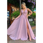 Vestido de dama de honor de gasa con escote en V y corte A para boda, vestido largo formal de graduación y noche 