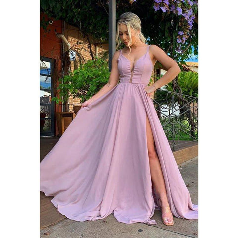 Vestido de dama de honor de gasa con escote en V y corte A para boda, vestido largo formal de graduación y noche 