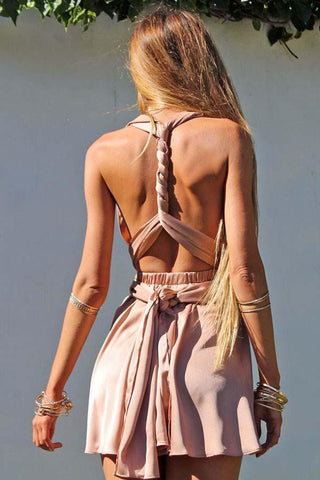 A-Line V-Neck Convertible Style Short Green Homecoming Dress