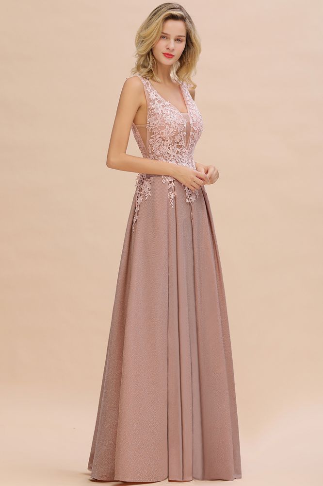 Vestidos de graduación de tul con lentejuelas, corte en A, escote en V y largo hasta el suelo