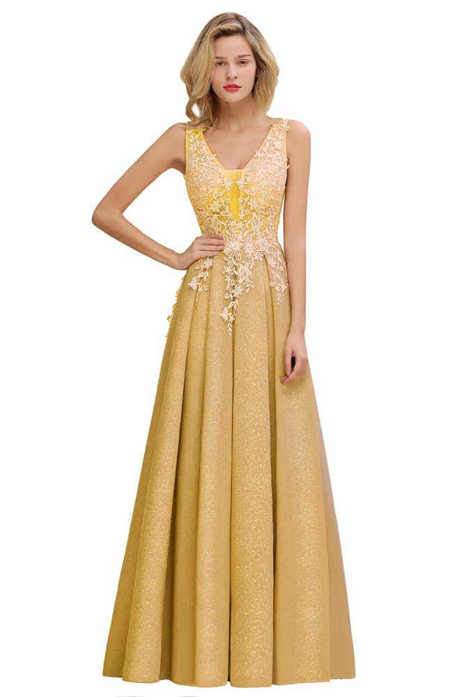 Vestidos de graduación de tul con lentejuelas, corte en A, escote en V y largo hasta el suelo