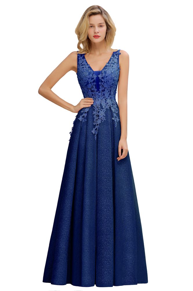 Vestidos de graduación de tul con lentejuelas, corte en A, escote en V y largo hasta el suelo