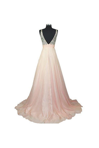 A Line V-neck  Formal Chiffon Prom Dress With Beading  PG257