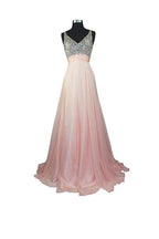 Vestido de fiesta formal de gasa con escote en V y corte en A con pedrería PG257