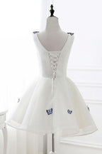 Vestido de fiesta de organza color marfil con escote en V y corte en A con apliques PD138