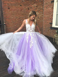 Vestidos largos de fiesta de encaje con escote en V y corte en A, vestidos de noche formales de tul