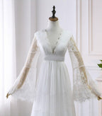 Robe de mariée trapèze à col en V et manches longues, style bohème rustique WD516