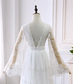Robe de mariée trapèze à col en V et manches longues, style bohème rustique WD516