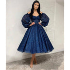 Vestido de graduación corto brillante de manga larga con escote en V y corte en A 