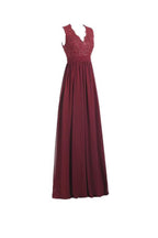 Vestido largo de noche de gasa con escote en V, espalda descubierta y encaje, corte en A, PG253