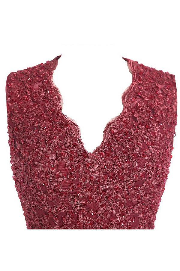 Vestido largo de noche de gasa con escote en V, espalda descubierta y encaje, corte en A, PG253