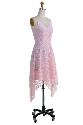 Vestido de dama de honor/baile/regreso a casa, corte en A, escote en V, encaje rosa perlado BD053