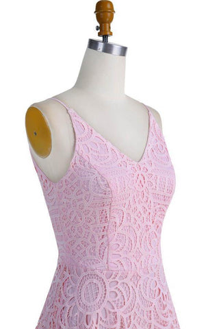 Vestido de dama de honor/baile/regreso a casa, corte en A, escote en V, encaje rosa perlado BD053