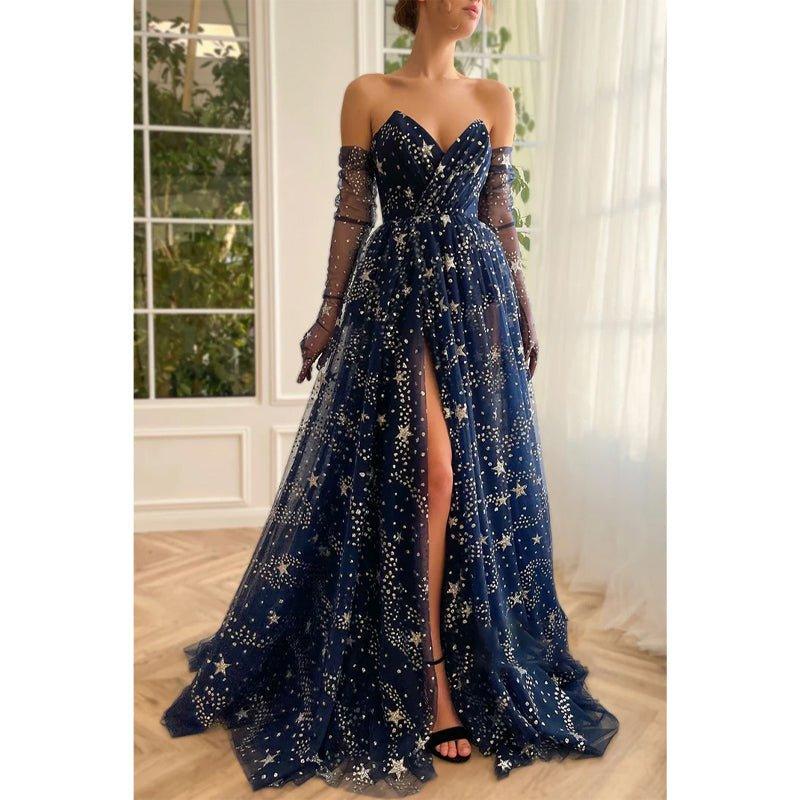 Vestido de fiesta de tul brillante con escote en V y pliegues en la parte delantera 