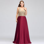 Vestidos de noche largos sin mangas de talla grande, corte en A, escote en V y apliques