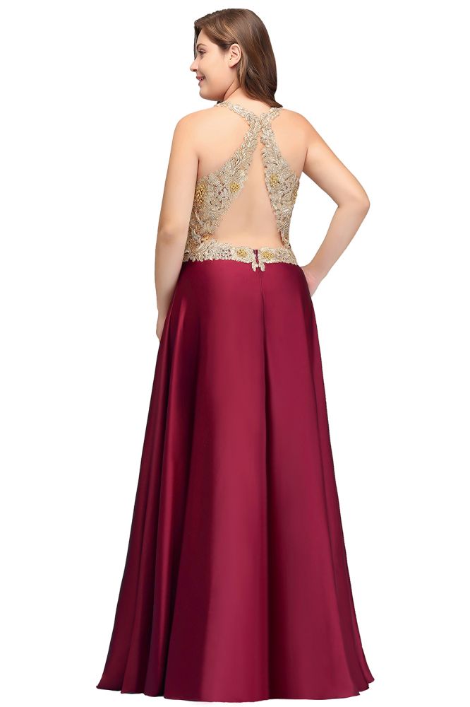 Vestidos de noche largos sin mangas de talla grande, corte en A, escote en V y apliques
