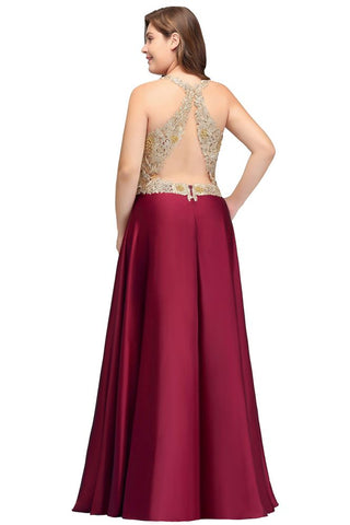 A-Line V-neck Plus size Long Sleeveless Evening Dresses with Appliques