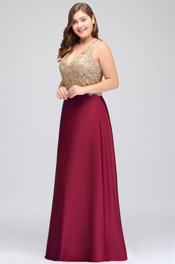 Vestidos de noche largos sin mangas de talla grande, corte en A, escote en V y apliques