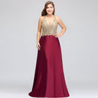 Vestidos de noche largos sin mangas de talla grande, corte en A, escote en V y apliques