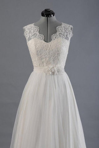 A-line V-Neck Sashes Appliques Beach Wedding Dress  WD170