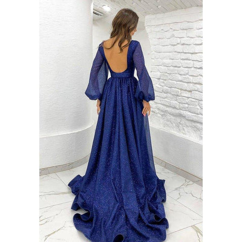 A-Line V-Neck Sequined Belt Long Sleeves Party Dress