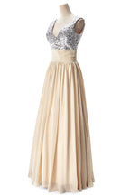 Vestido de fiesta de gasa con lentejuelas, corte en A y escote en V